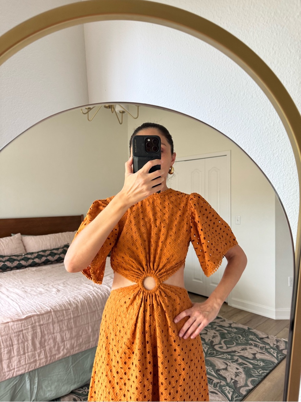 Farm Rio Eyelet Cutout Ring Maxi Dress Brown Caramel NWT Size S - Picture 3 of 6